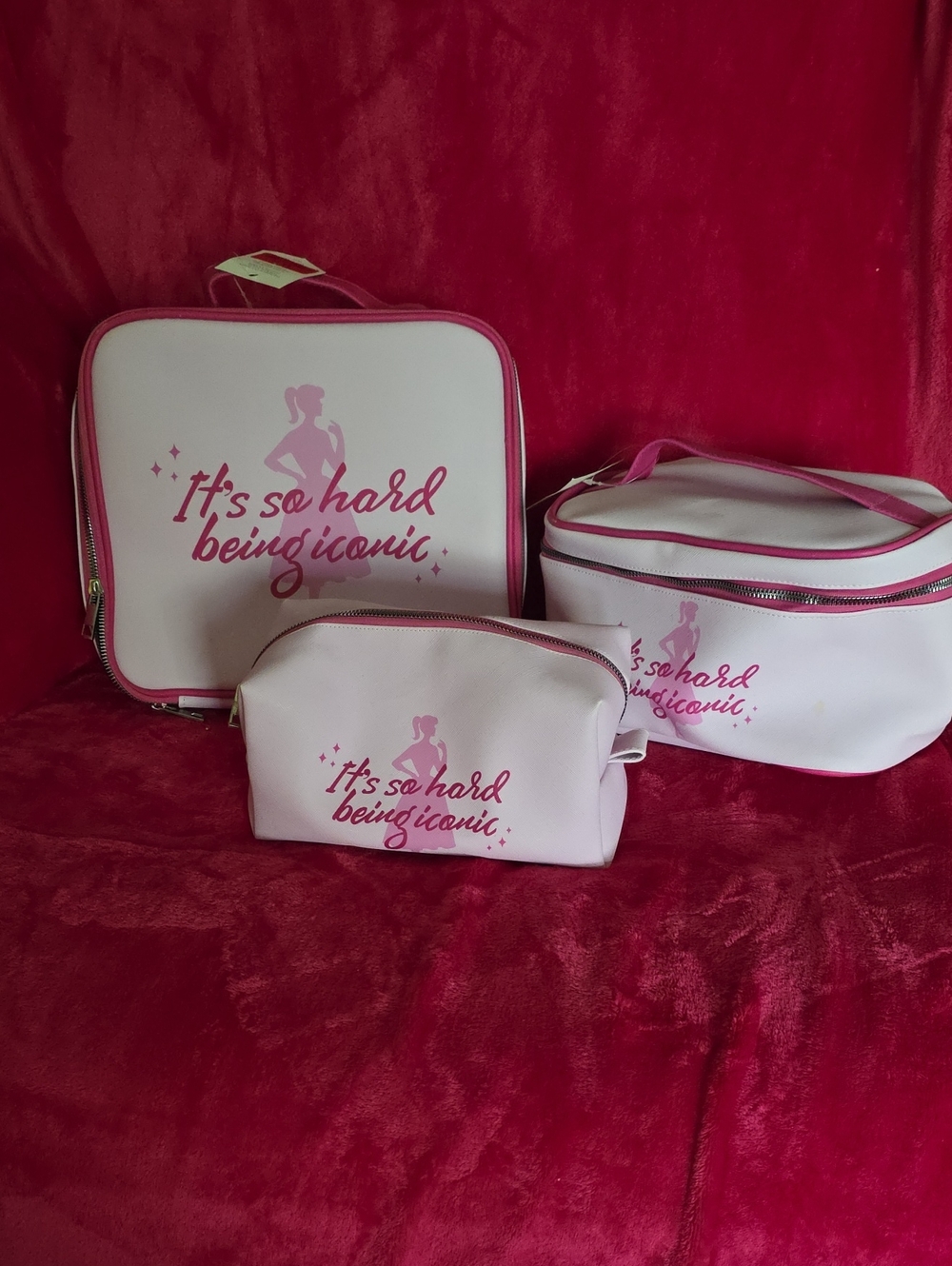 Pink "It's So Hard Being Iconic" 3 Piece Cosmetic Bag Set. NWT